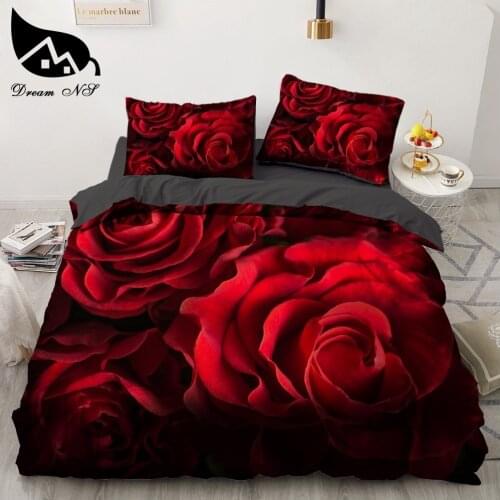 Dream NS Red Rose 3D Floral Duvet Cover Bedding Set Flower Bed Linens Double Bed Sheet Comforter Summer Quilt King Size