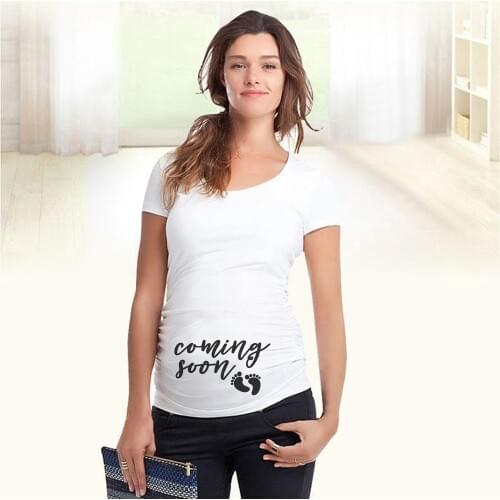 Women Maternity Short Sleeve Coming Soon Cartoon Print Tops T-shirt Pregnancy Clothes Pregnant Women Short Sleeve Tshirt Tops