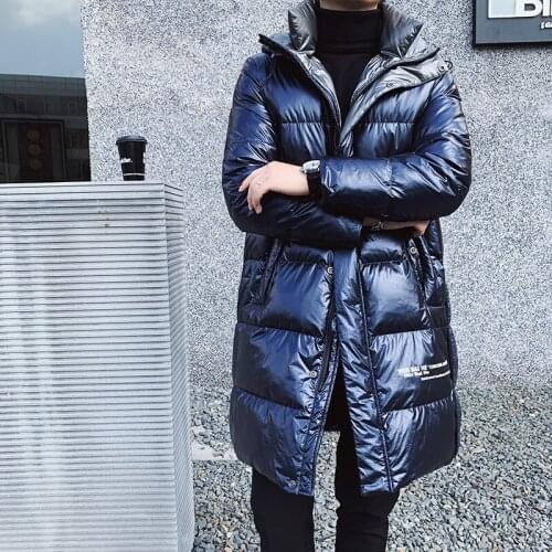 Winter Hooded Jackets Men Clothes 2020 Fashion Thick Warm 80% Gray Duck Down Casual Outwear Shiny Long Coats Stand Collar Sale