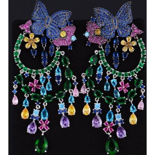 LARRAURI Statement Dangle Drop Earrings For Women Wear Cute Butterfly Pierced Full CZ Cubic Zirconia Earrings Fashion Jewelry
