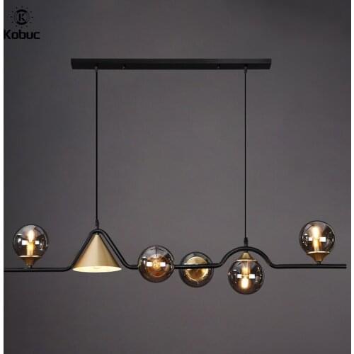 Kobuc Black Gold Chandelier Nordic Living Room Dining Room Kitchen E27 Glass Ceiling Pendant Light Indoor Decoration Lamps