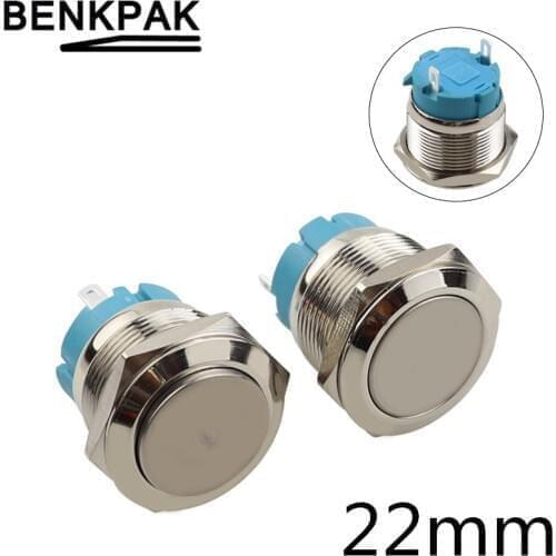 22mm Metal push button Waterproof no light short button self-recovery momentary &fixed push button 1NO 2pin power switch