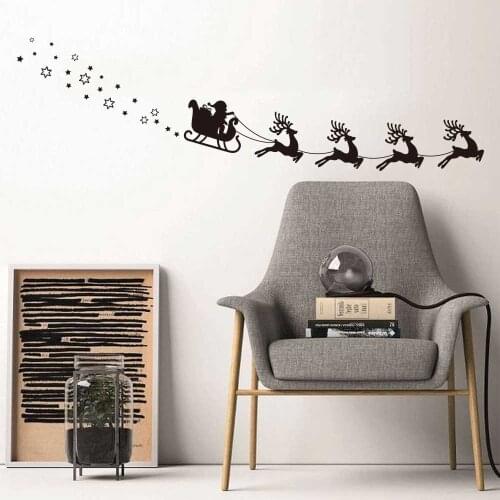Cartoon Sled Santa Reindeer Christmas Wall Sticker Bedroom Living Room Large New Year Star Wall Decal Nursery Kids Room Vinyl