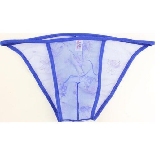 Pink Heart Blue bee pattern Sexy men underwear briefs transparent gauze male underpants B125