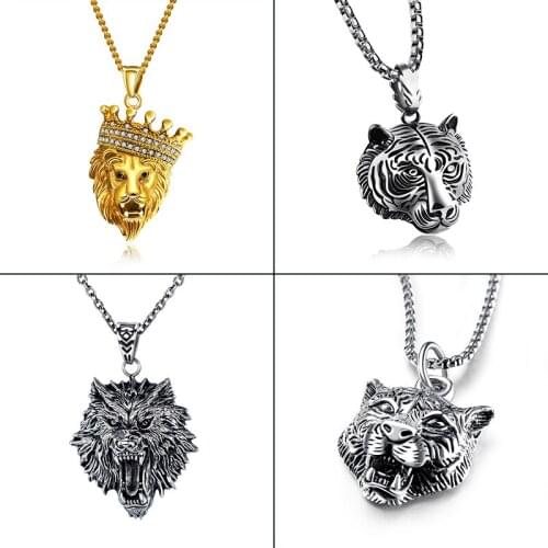 European American Stainless Steel Color Fashion Domineering Tiger Head MenS Necklace 2021 Trend Chain Friends Pendant Jewelry