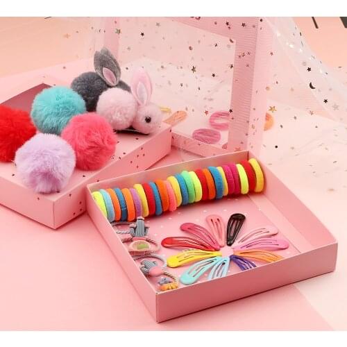 Mixed Colorful Candy Hair Accessories Set Baby Sweet Rabbit Hairgrip Ball Elastic Headbands Cute Girl Hairpins Handmade Headwear