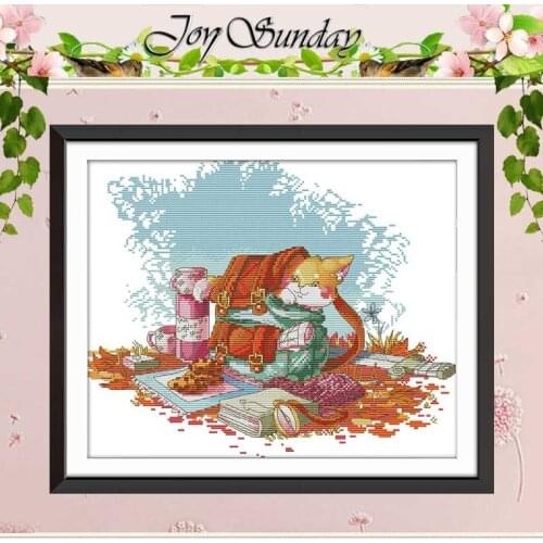 Walking With Cat Animals Counted 11CT 14CT Cross Stitch Sets DIY Chinese Cross-stitch Kits Embroidery Needlework Home Decor