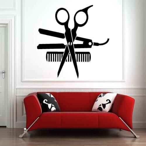 Barber Shop Wall Decals Art Wall Stickers Tools Perm Wall Vinyl Decorative Beauty Salon Pattern Hair Salon Removable B239