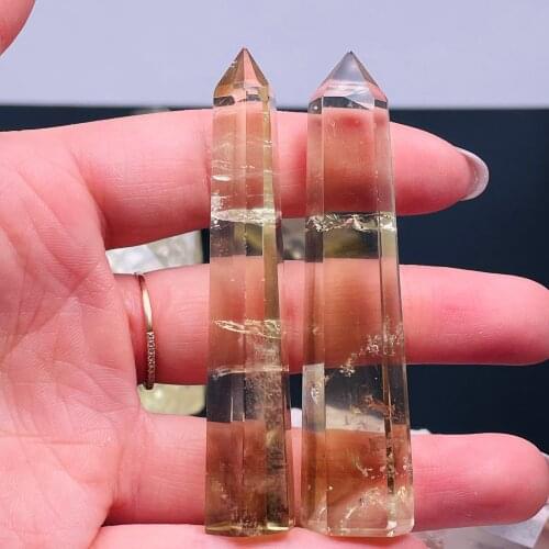 Two Natural Yellow Citrine Wand Crystal Quartz Sceptres Prism Points Healing Pillar Rock stones and Mineral Gifts Home decor