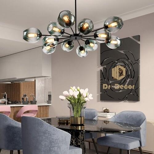 Nordic LED Glass Iron Chandelier Lighting Dining Room Decoration,Living Room Chandelier Lamp Home Hanging Lamp Lighting Fixtures