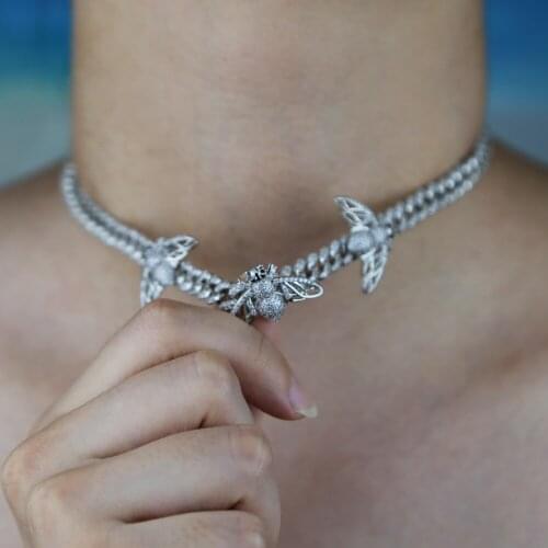 2020 new Hip Hop Jewelry animals Necklace New Arrival bee Pendant Cubic Zircon Copper Necklace Iced Out Chain choker jewelry