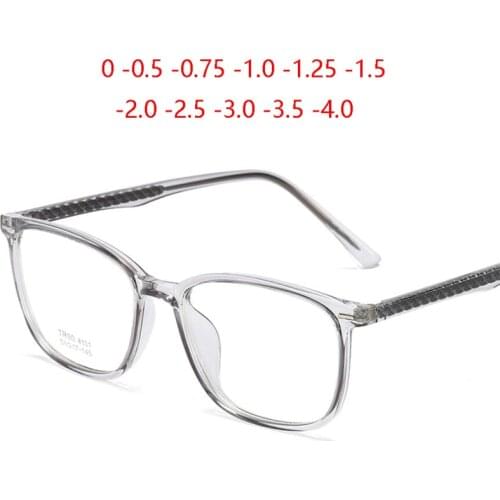 Ultralight TR90 Square Myopia Glasses Finished Retro Transparent Gray Literary Student Prescription Spectacle 0 -0.5 -0.75 To -6