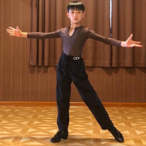Boys Latin Dance Clothes Kids Practice Wear Long Sleeve Suit Black Trousers Salsa Professional Latin Training Costume BL5319