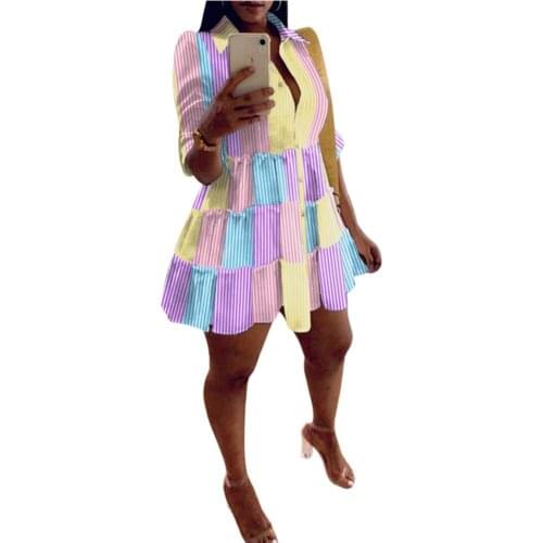 Shirts Dresses Women Fall Clothes Striped Losse Half Sleeve Sweet Cute Mini Dresses Fashion Streetwear Wholesale DropShipping