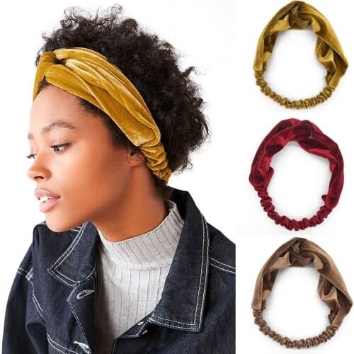 Fashion Bezel Girls Yoga Headband Autumn Winter Soft Velvet Knot Wide Hairband Ladies Knotted Hair Band Hair Accessories