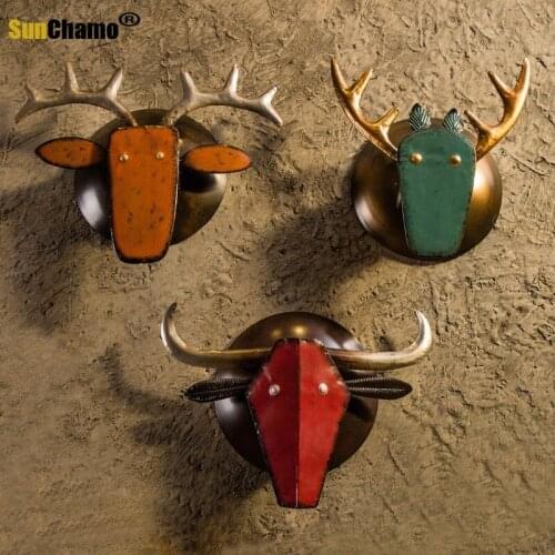 Retro Industrial Wind Wall Decorations Handmade Animal Head Crafts Pendant Bar Restaurant Cafe Hanging Art Wall Ornaments