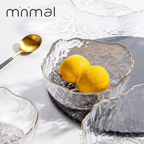 Irregular Gold Inlay Edge Glass Salad Bowl Fruit Rice Serving Bowls Food Storage Container Lunch Bento Box Decoration Tableware