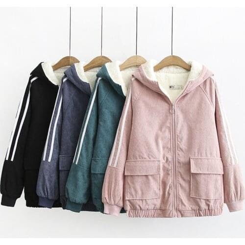 Loose Fat Woman100kg Can Wear Plush Lining Outerwear Winter Women Jacket 2020 Plus Size Hooded Corduroy Cotton Padded Coat SL56