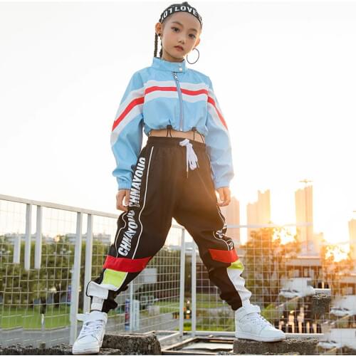 Girls Hip Hop Dance Costumes Jacket Black Pants Street Stage Clothes Child Dance Jazz Outfits Performance Wear Korean
