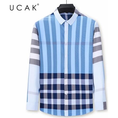 UCAK Brand Striped Pockets Shirts Men Clothing Turn-down Collar Streetwear Shirt Pull Homme Spring Autumn New Men Clothes U6108