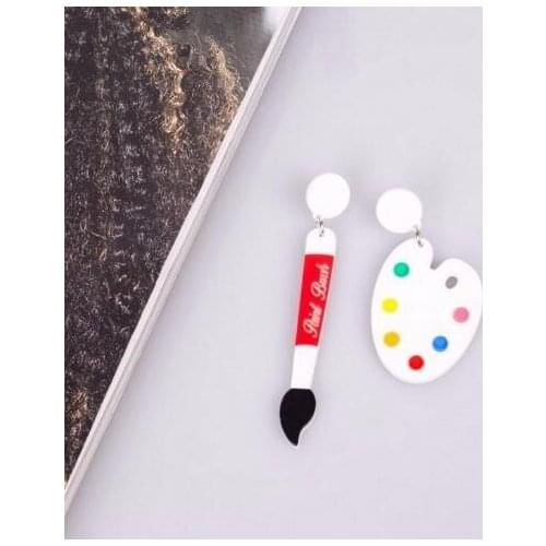Korean Asymmetrical Wood Palette Dangle Earrings Female Fashion Jewelry colorful Personalized Painting tools earrings