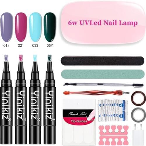 Yinikiz Nail Lacquer Gel Set One Step Nail Gel Polish Pen 3 In 1 Varnish Glue Pen Nails Art Tools Gift UV Nail Dryer