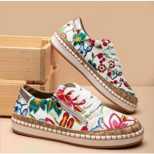 New Women Sneakers Elegant Floral Printed Lace Up Female Flat Shoes Fashion Round Toe Lady Vulcanized Shoes Women Casual Shoes