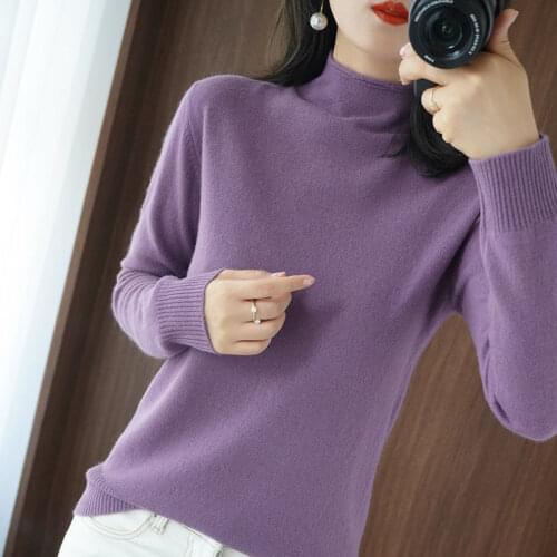 Woman Sweaters Cored Yarn Mock Neck Sweater Womens Autumn and Winter Long Sleeve Inner Wear Slim Fit Pullover Knitwear