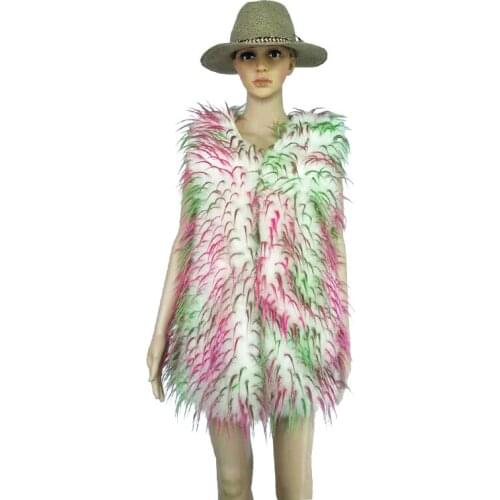 Colorful winter imitation Faux fur coat vest women Faux fox fur vest fur coat multicolor Stage fur vest coat female