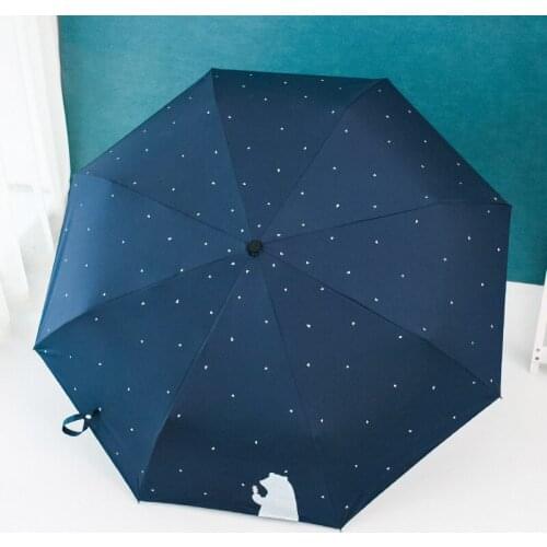 Three-fold umbrella student umbrella female rain or sun dual-use simple adult double folding umbrella reinforced wind resistance