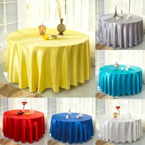 1PC Round Satin Tablecloth Christmas Wedding Party Decoration Hotel Banquet Party Solid Color Table Cover Home Decor