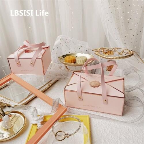 LBSISI Life 5pcs Wedding Birthday Party Gift Packaging Bronzing Handle Paper Boxes Baking Biscuit Supplies Celebrate Colorful