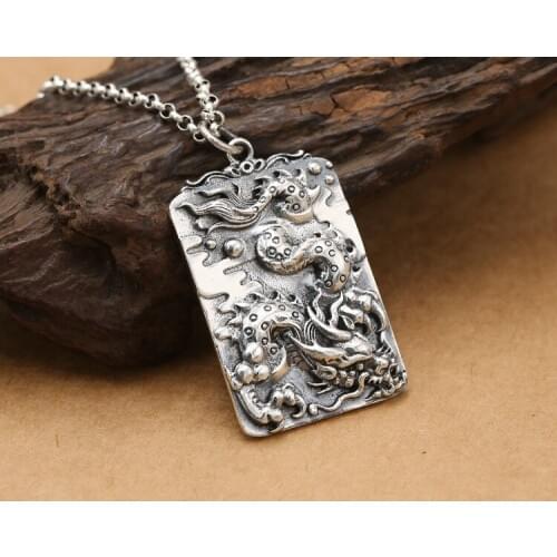 925 Sterling Silver dragon king men women amulet pendant Charm A4680