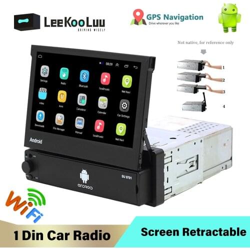 LeeKooLuu 1 Din Android Car Radio 7 Inch Retractable Touch Screen 1Din Autoradio GPS WIFI Mirrror link Car Multimedia Player