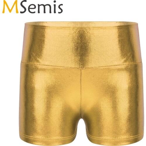 Girls Ballerina Ballet Shorts Hot Pants Gymnastics Leotard Metallic Shiny High Waist Teen Kids Bottoms Sports Workout Activewear