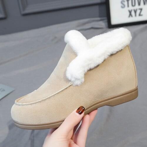 Women Snow Boots Winter Warm Fur Suede Leather Ankle Boots Winter Slip on Comfortable Flat Wool Boots Women Shoes Plus Size