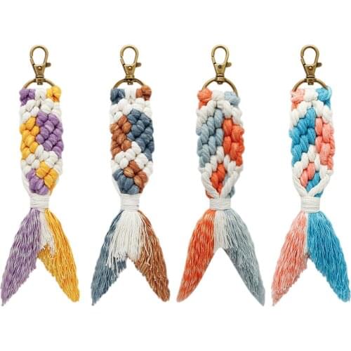 Macrame Keychain Woven Bag Charms with Tassels Handcrafted Lobster Clasp Gift for Car Purse Phone Rear View Mirror Accessories