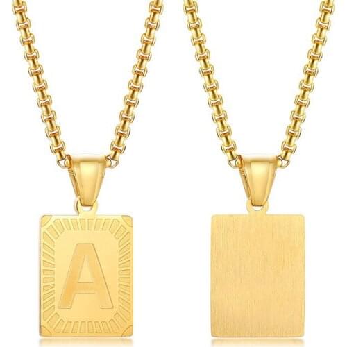 Hip Hop Gold color Stainless Steel 26 Letters Square Brand Pendant Necklace for Women Men Necklaces Fashion Jewelry Dropshipping