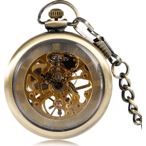 Bronze Trendy Open Face Roman Number Mechanical Pocket Watch Elegant Vintage Hand Winding Exquisite Steampunk Men Women