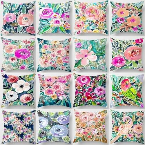 Showy Flower Pattern Decorative Pillowcase Colorful Polyester Roses Flower Pattern 45*45 Throw Pillows Car Home Decoration