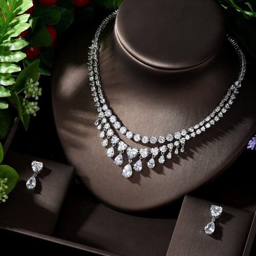 HIBRIDE 2020 New Fashion Heart Shape Pendant Necklace and Earring Sets AAA Cubic Zirconia 2pcs Jewelry Set For Woman N-1275