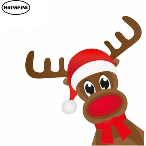 HotMeiNi 13cm x 9.2cm For Elk With Christmas Hat Car Bumper Window Stickers DIY Custom Printing Vinyl Car Wrap Car Decoration
