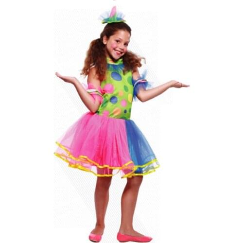 Girl Carnival Purim Colorful Circus Clown Costume Naughty Harlequin Cosplay Halloween Fancy Party Dress