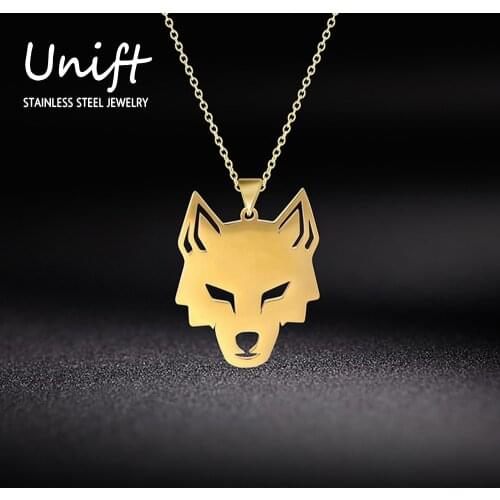 Unift Stainless Steel Classic Animal Pendant Necklace For Men Women Vintage Gold Color Wolf Head Choker Necklace Couple Jewelry