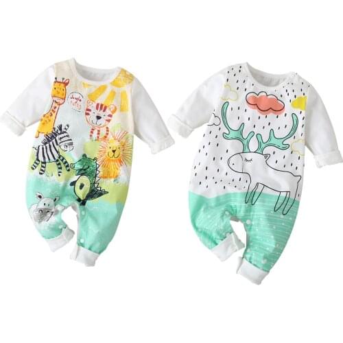 Cartoon animal romper Newborn Infant Baby Boys Girls Long Sleeve Cartoon Animal Print Romper Jumpsuit Two colors available Y4
