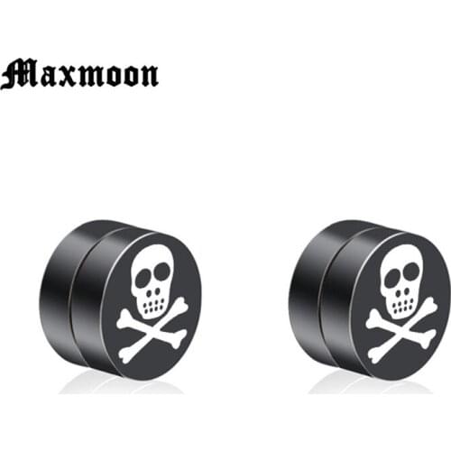 Maxmoon Mens Magnetic Stud Earrings Korean Hiphop Rock Titanium Non Pierced Earrings Women Black Pirate Skull Earring Clips