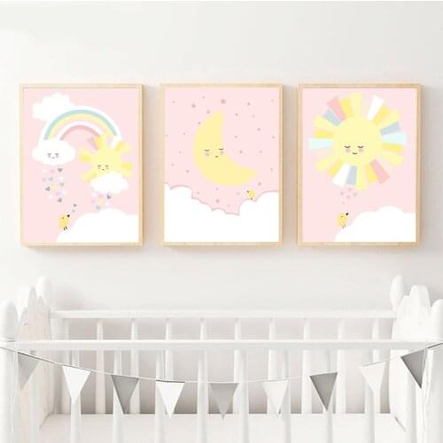 Cute Cartoon Rainbow And Sun Painting Kawaii Poster Print Canvas Painting Restaurant Home Baby Room Wall Art Decoration