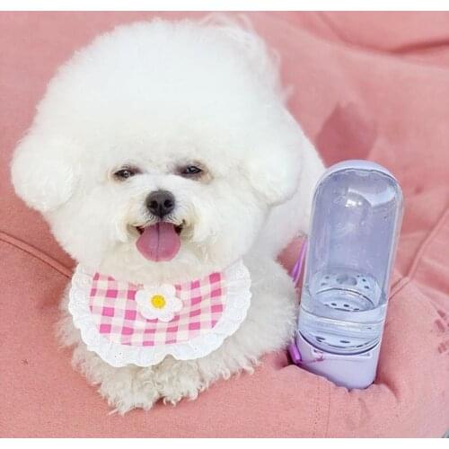 Cute Embroidered Flower Puppy Saliva Towel Classic Plaid Pet Dog Neckerchief Scarf Pets Grooming Accessories