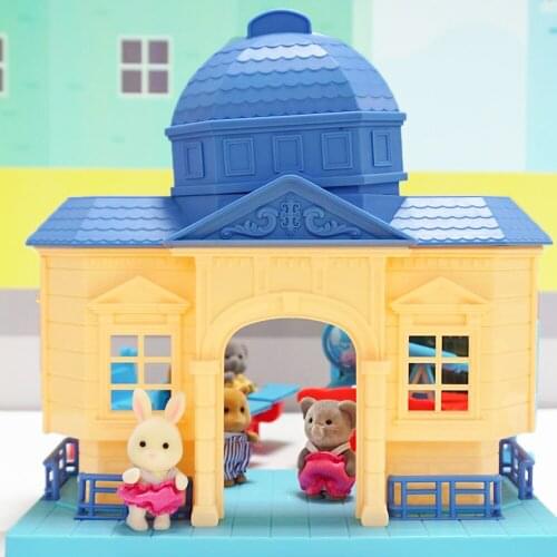 Simulation Dollhouse Classroom Set DIY Forest Animal Family 1:12 Miniature Dolls Kids Girl Play Pretend Toys Gifs For Christmas