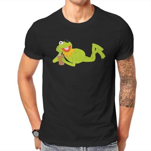 Men Kermit drinking Dunkin Anime Muppet Cute Funny Graphic Classic Top Quality T-shirts